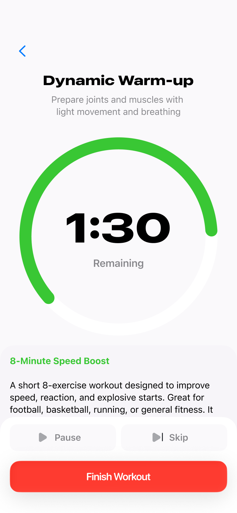 Live countdown timer during an exercise